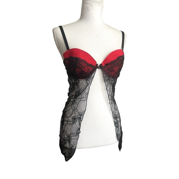 Vintage Y2k Rampage Intimates Lingerie Red Black Babydoll Slip Sz M Sexy Gothic - Picture 2 of 10